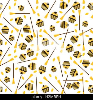 Seamless Pattern with Cake, Leaves and Broom. Vector Illustration. Stock Vector