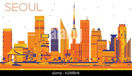 Abstract Seoul Skyline with Color Buildings. Vector Illustration. Business Travel and Tourism Concept with Modern Buildings Stock Vector