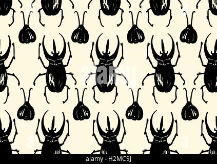 Repeating pattern made of sketched bugs Stock Vector