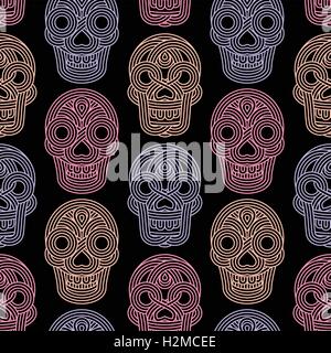 Seamless pattern made of skulls on black background Stock Vector