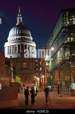St Pauls Cathedral London late in the evening, with night people Stock Photo