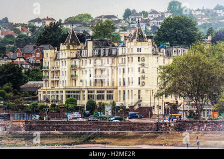 Photograph of the Grand Hotel in Torquay Devon taken from the beach area capturing the front of the hotel. Stock Photo