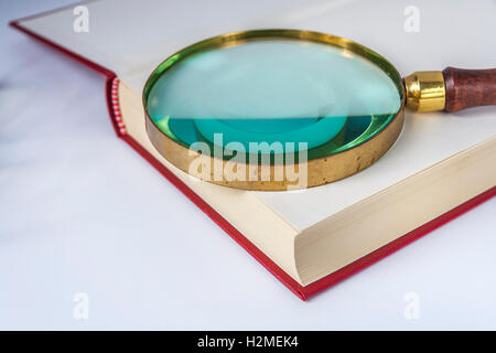 Magnifying Glass Lying On The Open Book Stock Photo