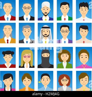 Close up Headshot People in flat style with blue gradient background Stock Vector