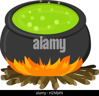 Cauldron on firei in flat style, halloween element Stock Vector