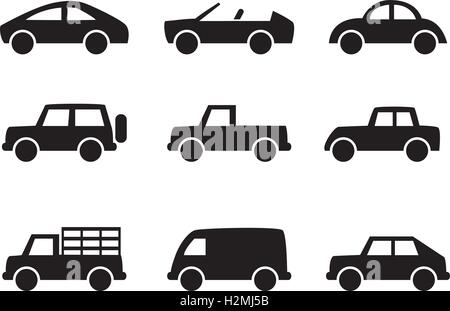 Set of car icons in simple style, vector Stock Vector
