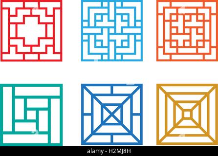 Square pattern window in Chinese style, vector design Stock Vector