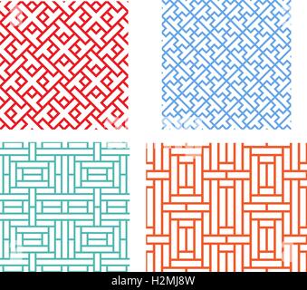 Seamless retro geometric puzzle pattern in modern asian style Stock Vector