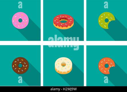 Donut icons in flat style, vector design Stock Vector