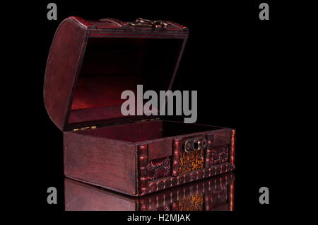 vintage treasure chest closeup on table Stock Photo