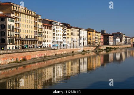 Buildings on Lungarno Mediceo fronting River Arno, city centre, Pisa, Tuscany, Italy Stock Photo