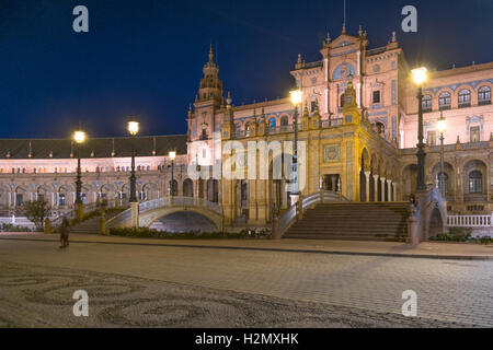 Plaza de Espana flood lit at night Stock Photo