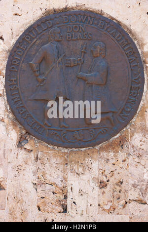 Plaque of statue to Blas de Lezo in Cartagena de Indias, Colombia Stock Photo