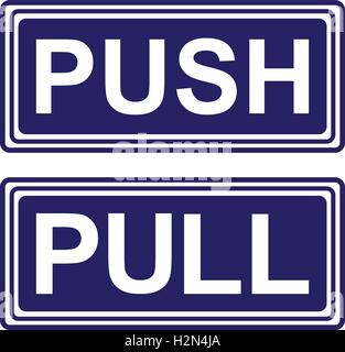PUSH AND PULL SIGNS, blue vector illustrations. Stock Vector