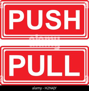 PUSH AND PULL SIGNS, red vector illustrations. Stock Vector