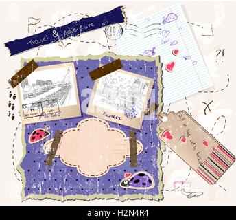 scrapbooking set with stamps and photo frames. Stock Vector