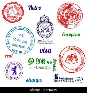 Set of real stamps from Berlin Wall. Stock Vector