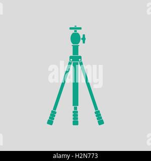 Icon of photo tripod. Gray background with green. Vector illustration. Stock Vector