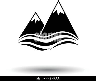 Snow peaks cliff on sea icon. White background with shadow design. Vector illustration. Stock Vector