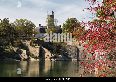 Looking across the quarry to the visitor's center at Halibut Point State Park in Rockport, Massachusetts. Stock Photo