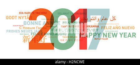 Happy new year from the world. Different languages celebration card Stock Photo