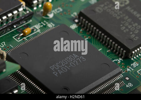Electronic printed circuit board with components Stock Photo