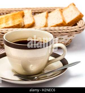 Coffee And Bread Indicating Meal Time And Black Stock Photo