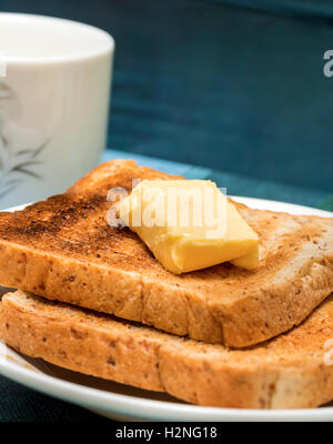 Butter Toast Slices Indicating Black Coffee And Sliced Stock Photo