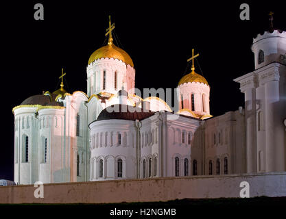 Orthodox Cathedral night: ancient Assumption Cathedral in Vladimir (one of the famous landmark in Russia) Stock Photo