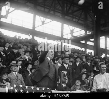 U.S. President Warren Harding throwing out First Baseball of Season, Griffith Stadium, Washington DC, USA, National Photo Company, April 1923 Stock Photo