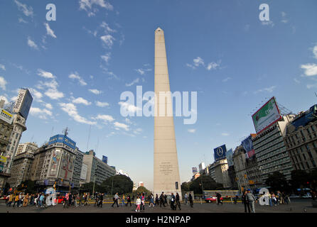 Obelisk of Buenos Aires - Obelisco de Buenos Aires //  9 de Julio Avenue. Stock Photo