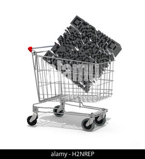 Shopping cart with big qr code inside, 3d illustration Stock Photo
