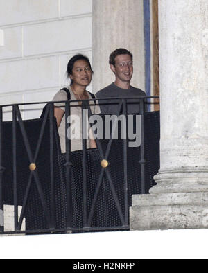 Mark Zuckerberg and his wife Priscilla enjoy a late night tour of Rome's Colosseum  Featuring: Mark Zuckerberg, Priscilla Chan Where: Rome, Italy When: 29 Aug 2016 Credit: IPA/WENN.com  **Only available for publication in UK, USA, Germany, Austria, Switze Stock Photo