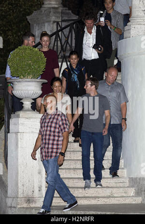 Mark Zuckerberg and his wife Priscilla enjoy a late night tour of Rome's Colosseum  Featuring: Mark Zuckerberg, Priscilla Chan Where: Rome, Italy When: 29 Aug 2016 Credit: IPA/WENN.com  **Only available for publication in UK, USA, Germany, Austria, Switze Stock Photo