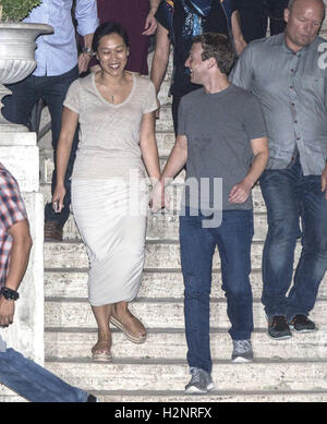 Mark Zuckerberg and his wife Priscilla enjoy a late night tour of Rome's Colosseum  Featuring: Mark Zuckerberg, Priscilla Chan Where: Rome, Italy When: 29 Aug 2016 Credit: IPA/WENN.com  **Only available for publication in UK, USA, Germany, Austria, Switze Stock Photo