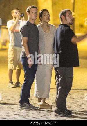 Mark Zuckerberg and his wife Priscilla enjoy a late night tour of Rome's Colosseum  Featuring: Mark Zuckerberg, Priscilla Chan Where: Rome, Italy When: 29 Aug 2016 Credit: IPA/WENN.com  **Only available for publication in UK, USA, Germany, Austria, Switze Stock Photo