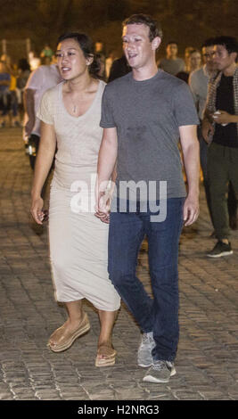 Mark Zuckerberg and his wife Priscilla enjoy a late night tour of Rome's Colosseum  Featuring: Mark Zuckerberg, Priscilla Chan Where: Rome, Italy When: 29 Aug 2016 Credit: IPA/WENN.com  **Only available for publication in UK, USA, Germany, Austria, Switze Stock Photo