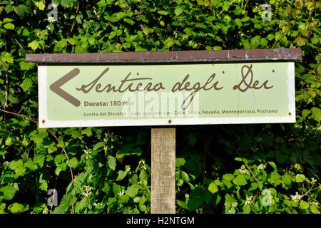 Sign for Sentiero degli dei, Path of the Gods, trail in Agerola, Amalfi Coast, Campania, Italy Stock Photo