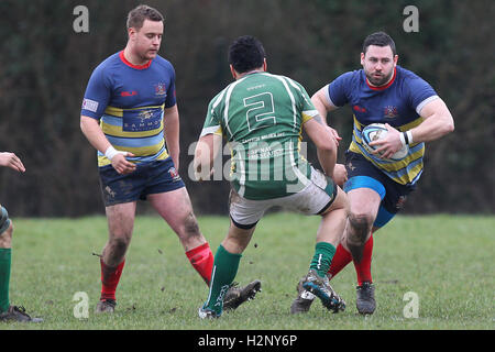 Old Cooperians RFC vs Saffron Walden RFC - Rugby Union at Coopers Company & Coborn School, Upminster  - 14/02/15 Stock Photo