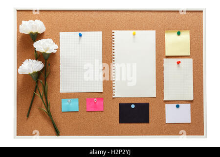 Bulletin board with note paper isolated on white background Stock Photo