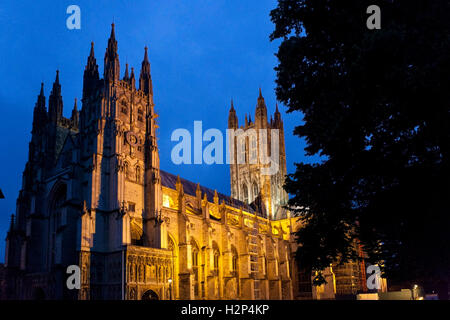 Canterbury Cathedral, Kent, floodlit at night Stock Photo