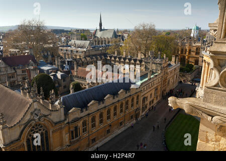 View from University Church of St Mary the Virgin, Oxford, showing Brasenose College Stock Photo
