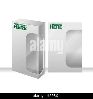 Digital vector silver transparent plastic blank box mockup, ready for your logo and design, flat style Stock Vector