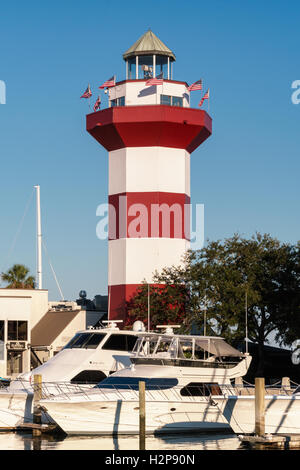 Early Morning at Harbour Town Lighthouse in Sea Pines Resort on Hilton Head Island, South Carolina Stock Photo