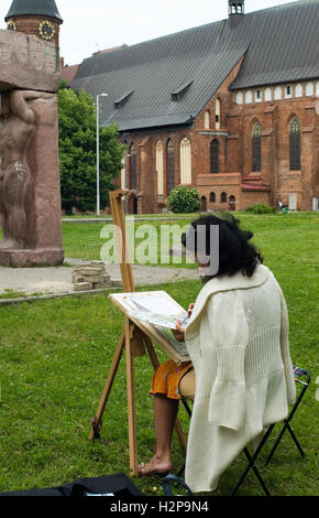 Artist creates on open-air. Kaliningrad Stock Photo