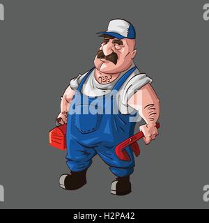 Colorful vector illustration of a cartoon manly plummer or technician Stock Vector