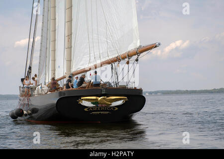 The 139-foot yacht America, replica of the famous racing schooner that launched the America's Cup tradition on the Chesapeake Bay September 8, 2016 in Annapolis, Maryland. The America is on a North American tour. Stock Photo