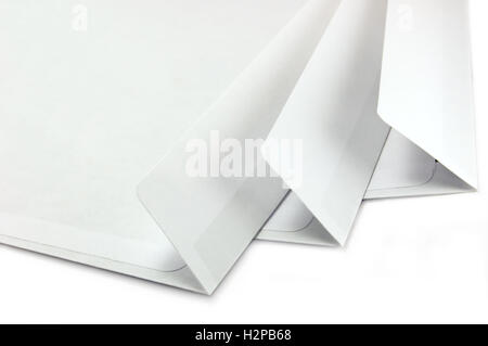 White open blank envelopes, large detailed  isolated macro closeup Stock Photo