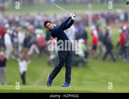 Rory Mcilroy plays a shot on the eighteenth during day two of the 2023 ...