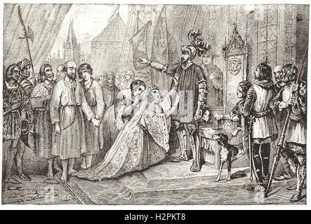 QUEEN PHILLIPPA INTERCEDING FOR THE CITIZENS OF CALAIS - from 'Cassell's Illustrated Universal History' - 1882 Stock Photo